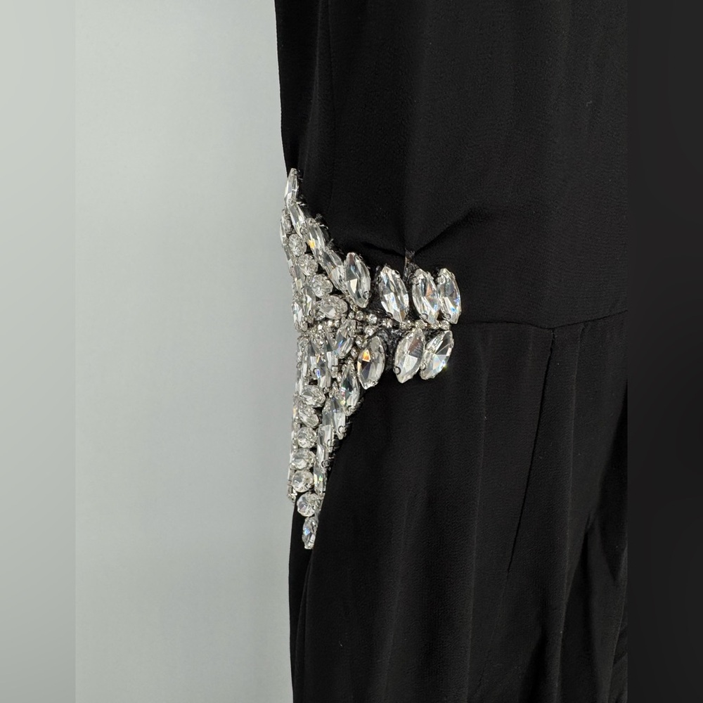 NWOT Elegant Black Evening Gown Rhinestones Cape Sleeves Size Small - Picture 13 of 17
